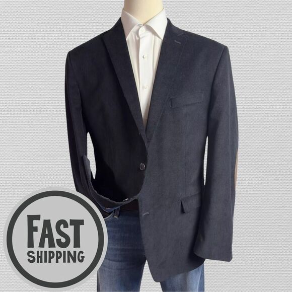 RALPH LAUREN Mens Blazer Sport Coat Corduroy Two Button Jacket 46L Black/Brown - Picture 1 of 13